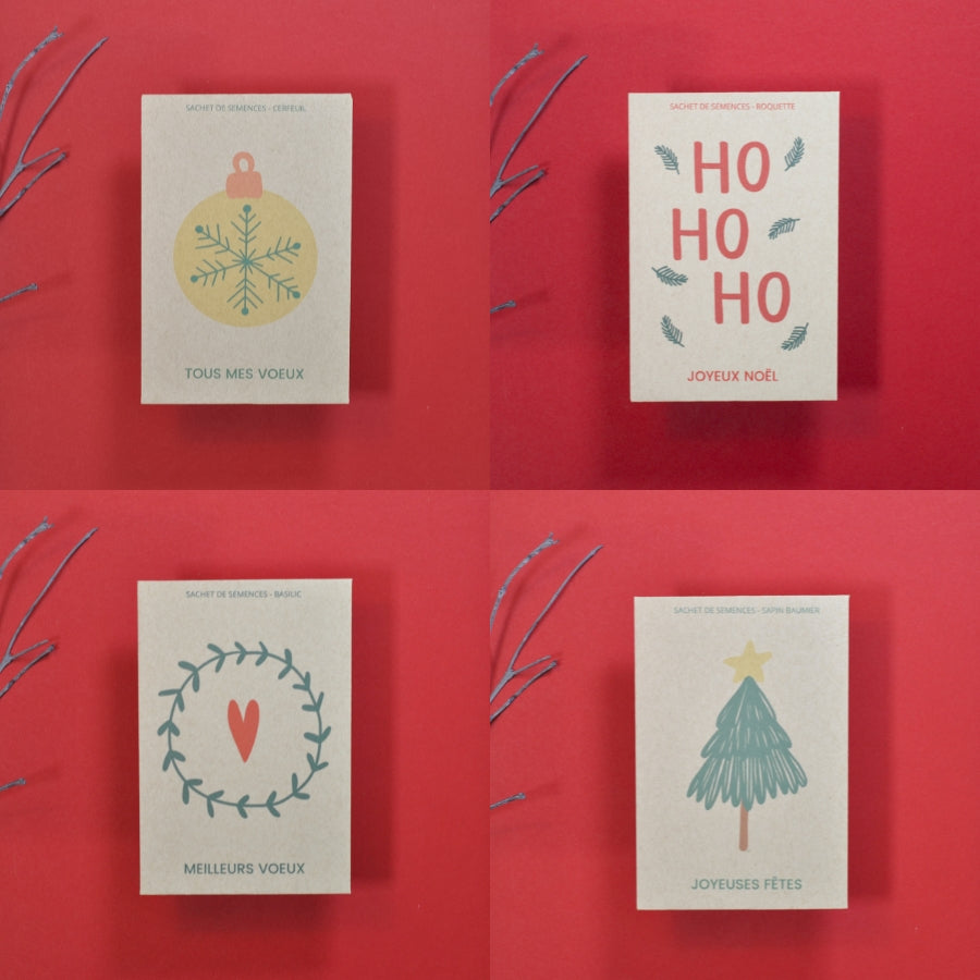 Collection de sachets de semences illustré pour Noël