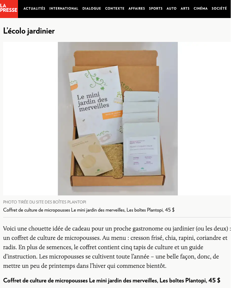 Article La Presse – Le mini jardin des merveilles Plantopi
